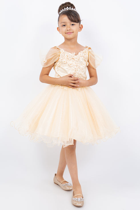 Girls 3D Flower Corset Body Flower Shoulder Strap Gown 4-16